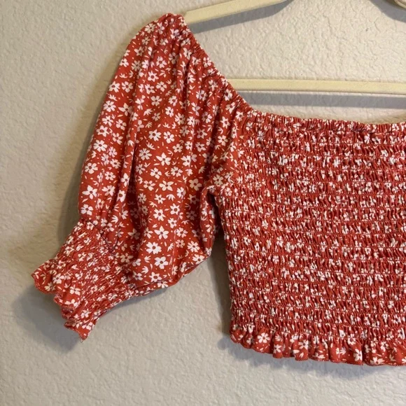 Billabong Orange Smocked Floral Crop Top Tube Top - S - Picture 3 of 11